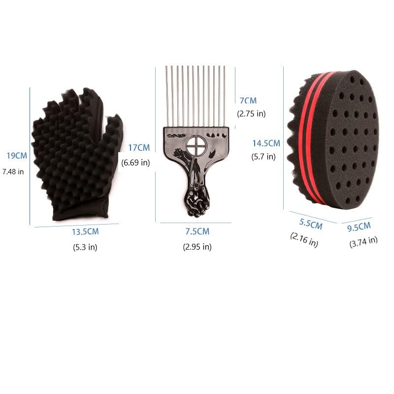 Generic Hair Twist Sponge Set, Twist Hair Sponge Brush Metal Hair Pick Comb Curling Sponge Glove Hair Sponges for Black Men Women image 2