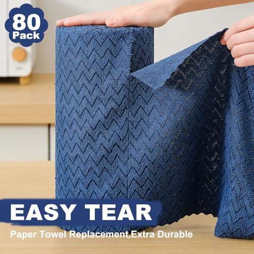 Image of 80 Pack Microfiber Cleaning Cloth Roll Reusable Paper Towels 12 inchx12 inch Tear Away Cloth,Absorbent Dish Rags for House Kitchen,Wash Cloths,Lint Free Rags for Window Cars Cleaning Supplies