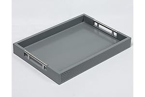 Polished Metal Handled Gray Serving Tray