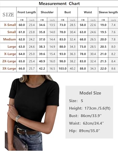 Aottori Tee Shirt Femme Col Rond Manches Courtes Côtelé Haut Été Chic et Elegant Tshirt Fines Moulant Extensible Top Sexy Pull Basic Uni Tricot Noir L