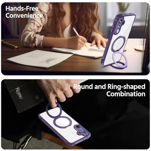 WOWUDI phone case for Honor X6A clear back cover with magnetic ring stand camera protection shockproof drop protection TPU bumper case -Purple - Image 3
