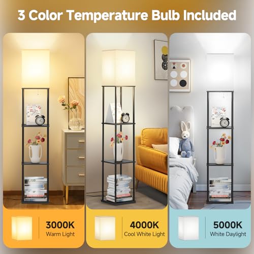 SHINE HAI Floor Lamps with Shelves for Living Room, 3-Tier Square Modern Standing Lamp with 3CCT Bulb, 11W 950LM Brightness, Tall Shelf Lamp for Bedroom, Office, Bookshelf & Display Organizer - Image 3