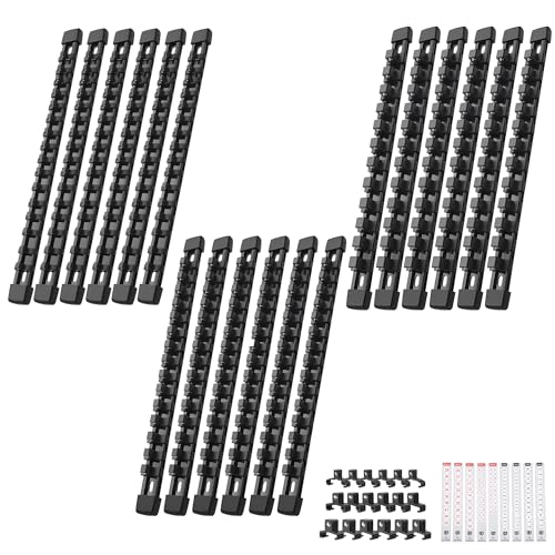 Image of Reniteco 18-Pack Socket Organizer Set, 1 /4 inch x 96 3 /8 inch x 90 1 /2 inch x 72 Clips | 258 Clip Capacity, Havy-Duty ABS Socket Rails, Removable Clips, Drive Socket Storage, Toolbox Drawer or Wall Mount