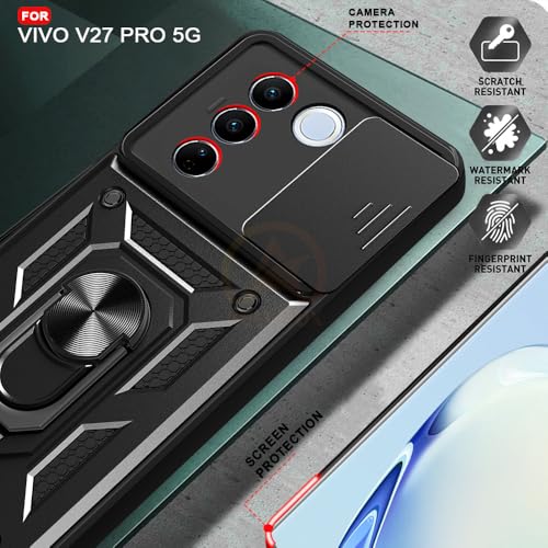 Image of Armor Bumper Back Cover Case for Vivo V27 / V27 Pro 5G | Rotating Camera Cover, Ring Holder & Kickstand | Heavy Duty & 360 Degree Protection Vivo V27 / V27 Pro 5G Back Cover (Black)