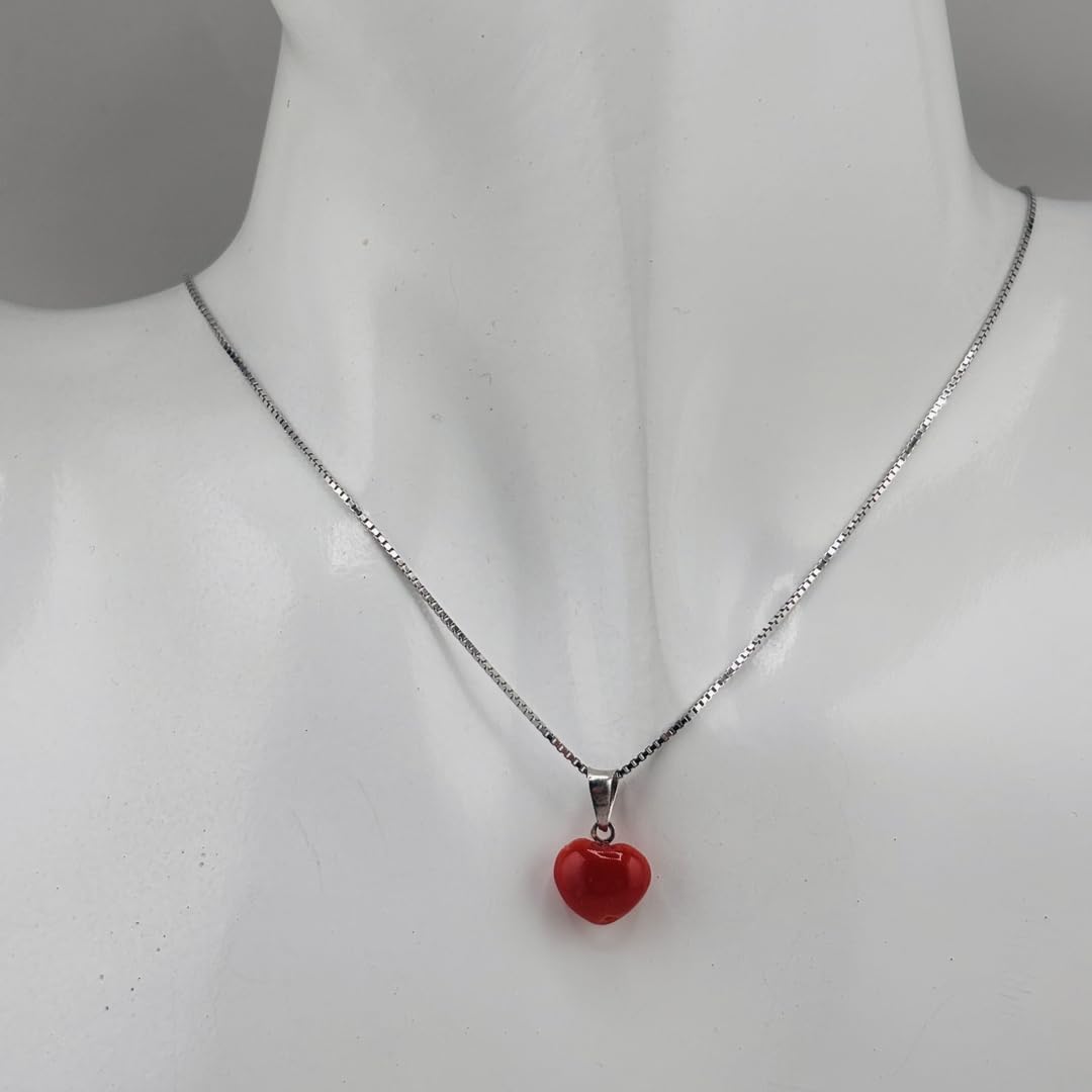 Ciondolo Cuore Donna in Corallo Rosso Naturale con Catena veneziana in Argento 925 cm 45 – Gioiello Artigianale Made in Italy – Idea Regalo Elegante
