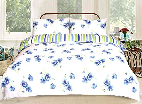 Nimsay Home - Juego de funda de edredón con diseño floral de amapola 100% algodón Katy ropa de cama de fácil cuidado reversible con funda de almohada, algodón, Blanco, azul, azul marino, UK Double 200 x 200cm + 2 Pillowcases 50x75cm