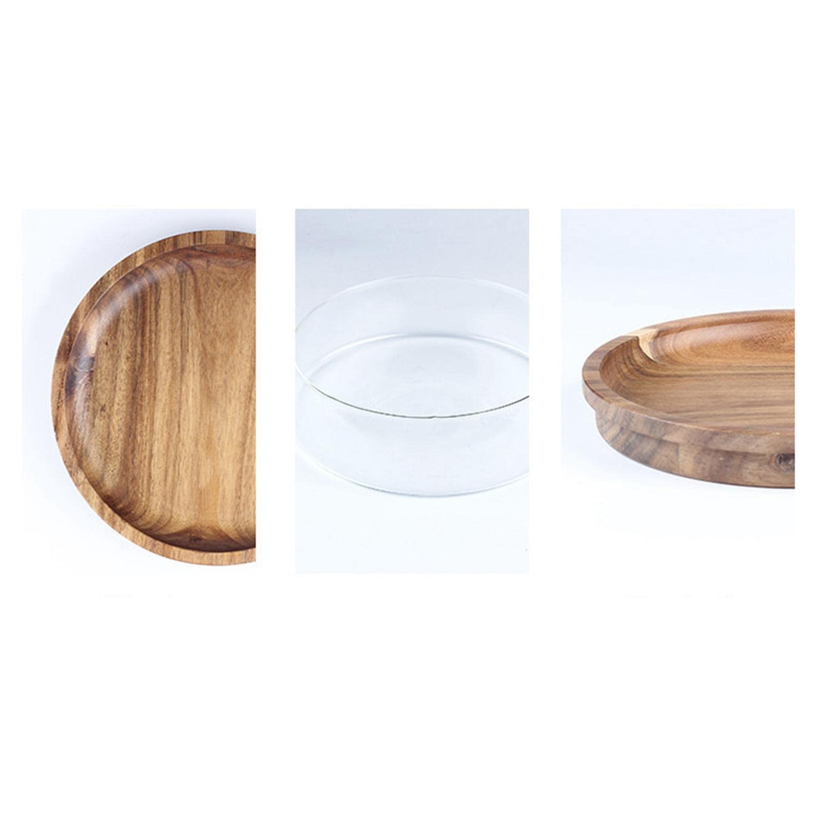 perfk Glasschale mit Holzteller Süßigkeitsteller Holzdeckel Obstschale für die Küche, B, Groß1