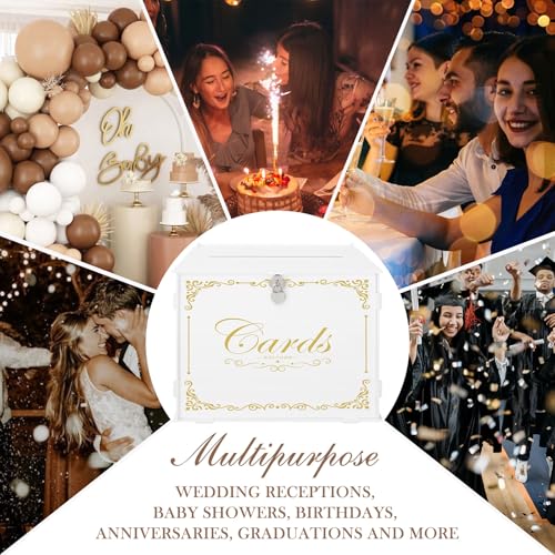 Image of Ywlake White Wedding Gift Card Box with Lock and Slot Acrylic Money Cash Post Thanks Card Box Large Letter Envelope Cards Holder Boxes for Reception Anniversary Birthday Party Bridal Baby Shower