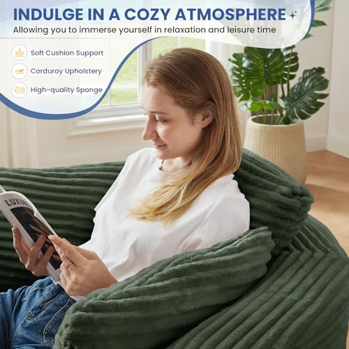 Image of Antetek 48.8-inch Round Chair, Modern Accent Corduroy Comfy Deep Seat Boneless Foam Floor Single Circle Chaise Sofa Chair with 3 Pillows for Living Room Bedroom Office, No Assembly Required, Green