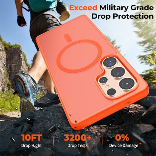 Image of SUPFINE Magnetic for Samsung Galaxy S25 Ultra Case with Screen Protector, (Built-in Magnets) (Military Grade Drop Protection) Slim Translucent Shockproof Phone Case,Orange