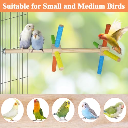 Image of Bird Stand Perch Toy, Double Layer Spinning Parakeet Toys Exercise Wheel Cockatiel Toy for Cages Wooden Perchs for Small & Medium Birds Cage Accessories for Parakeets Lovebirds Conures (Colorful)