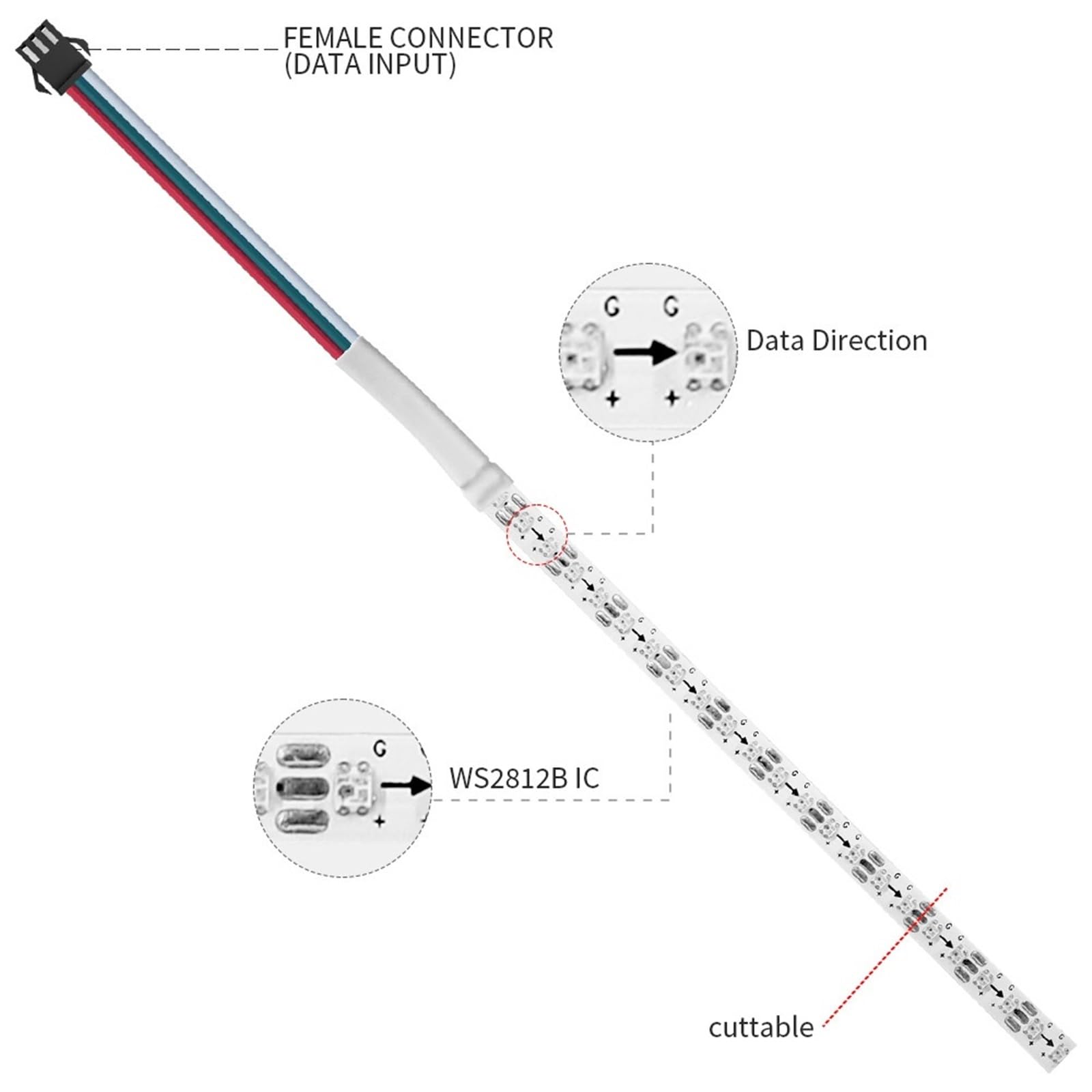 Tira de Luces LED SMD WS2812B de 5mm, 60/100/120/160/200Led/m, Cinta IC ultraestrecha direccionable Individualmente, iluminación WS2812 DC5V(5M,60LEDs)