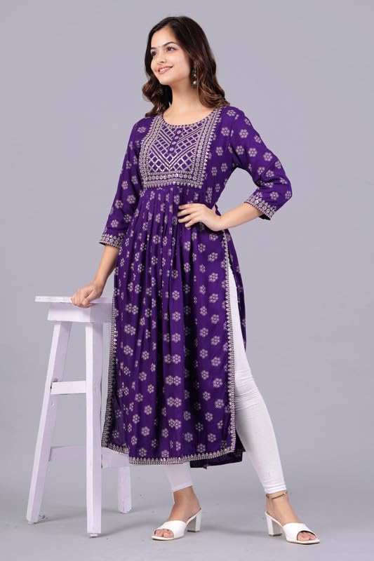 Image of NEW4U Women's Sequin Zari Embroidery Printed Naira Cut Kurti