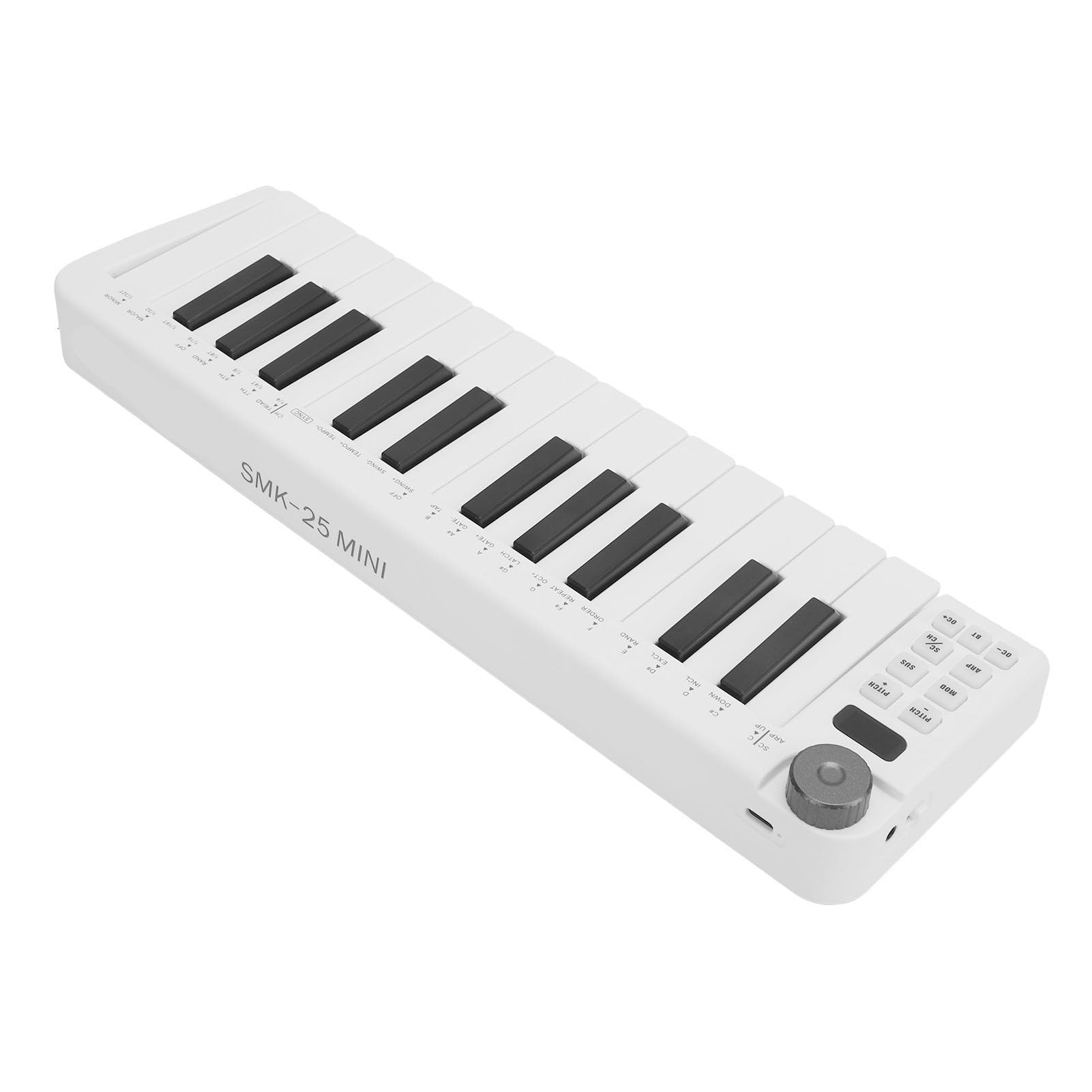 Controlador de Teclado MIDI de 25 Teclas, Material ABS, Controlador MIDI USB Portátil con Teclas Sensibles y Conexión Inalámbrica para Producción Musical