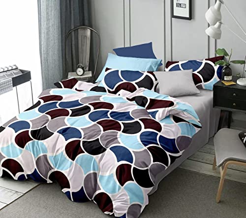 TIB Cotton Feel Glace Cotton King Size Bedsheet with Elastic Fitted Printed Double Bed Bedsheet with All Around Elastic Bedsheets with 2 Pillow Cover - (72