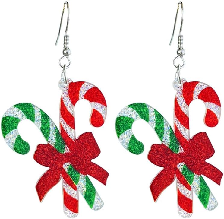 Shiny Christmas Earrings Acrylic Cute Creative Santa Claus Gingerbread, Snowman, Elk Candy Gifts Sparkly Earrings, Christmas Jewelry Gifts for Women