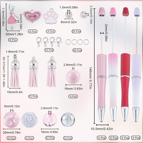 SUNNYCLUE DIY 12 Sets Valentine's Day Beadable Pen Making Kit with 20mm Pink Acrylic & Rhinestone Bubblegum Beads Supplies for Women Teachers School Nurses - Image 2