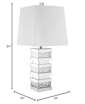 Acme Nysa Square Table Lamp in White Fabric and Mirrored