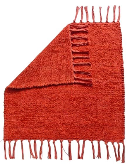Image of Pooja Pure Cotton Hand Knitted Reversible Aasan Mat (Orange, 19 inchx19 inch | 48x48cm)