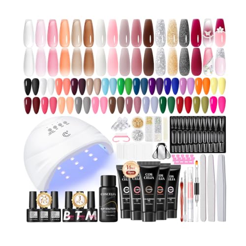 COSCELIA Poly Nail Gel Kit with U V Light Slip Solution