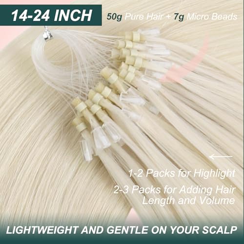 Image of Easyouth Micro Beads Hair Extensions Blonde, Cold Fusion Hair Extensions | Microlink Hair Extensions Human Hair White Blonde 14 Inch 57g 50s, Invisible, for Girls, Micro Ring Hair Extension Human Hair