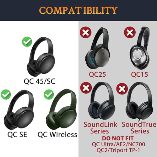 Image of SOULWIT Earpads Replacement for Bose QuietComfort 45 (QC45) /QuietComfort SE (QC SE) /New Quiet Comfort Wireless Over-Ear Headphones, Ear Pads Cushions with Softer Protein Leather - Cypress Green