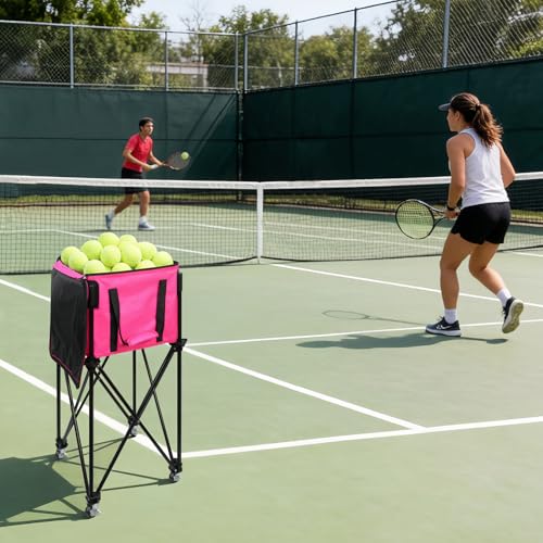 Image of BESTHLS Foldable Tennis Ball Hopper, Pickleball Baseball Hopper Basket | Tennis Ball Basket, Folding Tennis Ball Cart with Detachable Storage Bag, with Wheels, for 120 Balls(Balls Not Included)