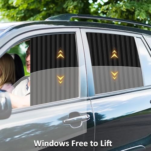 Image of Car Window Sun Shade Curtains, Magnetic, 4-Piece Set, Front and Rear Side, Black, Windows Free to Lift