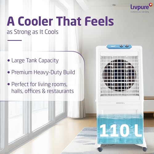 Image of Livpure Aerofrost Neo 110L Desert Air Cooler, White, Adjustable Speed, Ice Chamber, 5 Castor Wheels, Water Level Indicator, Works on Inverter
