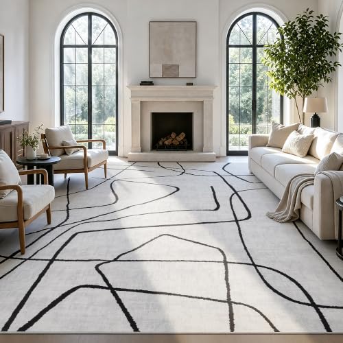 YIHOUSE 9x12 Abstract Black White Rug