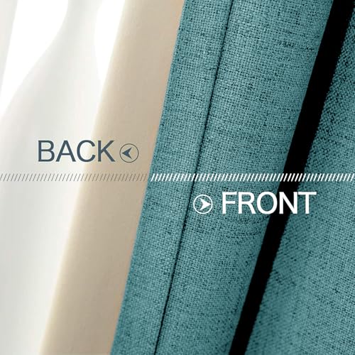 Image of MIULEE 100% Blackout Linen Textured Curtains for Bedroom Solid Thermal Insulated Teal Grommet Room Darkening Curtains & Drapes Luxury Decor for Living Room 52 x 54 Inch (2 Panels)