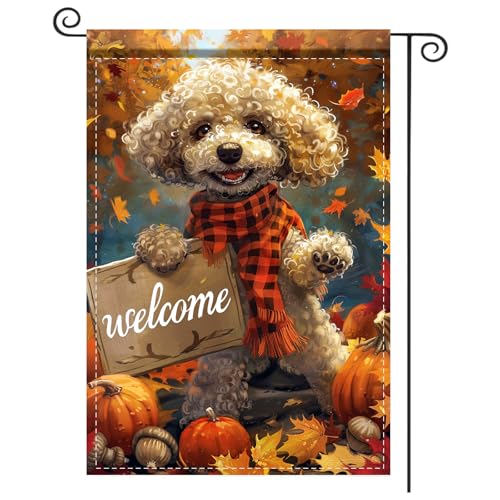 Image of Nuxovilar 12x18 inch Poodle Dog Plaid Scarf Welcome Flag