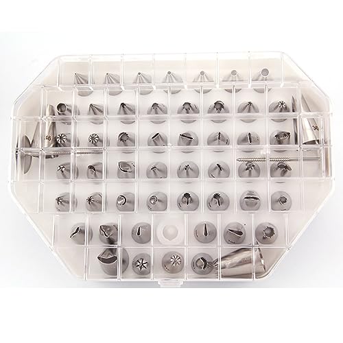 Juego de 55 puntas de acero inoxidable para glaseado con boquillas decorativas, clavos de flores y acoplador para decoración profesional de pasteles y cupcakes