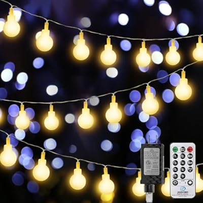 Elavika 50ft Globe String Lights, 120 LED Plug in Hanging Lights for Bedroom with Remote, 8 Modes Mini Globe Fairy Lights for Indoor Outdoor Christmas Tree Tent Classroom Camping Decor, Warm White