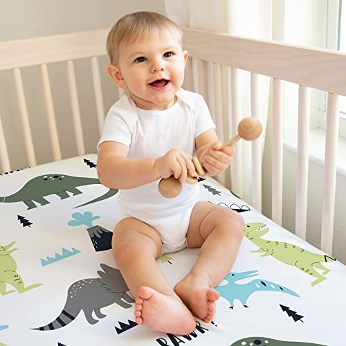 Sweet Jojo Designs 2P-CS-MODDINO-BU-GR-PRT Blue Green Modern Dinosaur Boy Baby Fitted Crib Sheet Set Nursery Soft Infant Newborn Fits Standard Mattress Toddler Bed 2Pc thumb #3