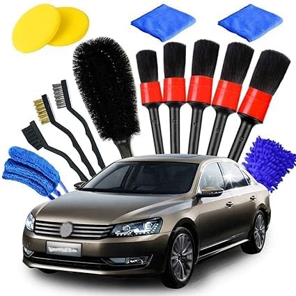 H&HGOLDI 15 PCS Car Detailing Kit, Exterior Interior Auto Cleaning Set - Wash Mitt, Wheels, Leather, Vent Brush, Wax Applicator Pads, Towels, Wire Brush-image-22