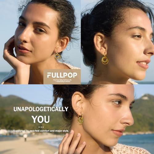 Image of Fullpop Vintage Earrings for Women, Chunky 14K Gold Plated Resin Hoop Earrings Lightweight Hollow Drop Earrings Hypoallergenic Earrings for Women Vintage Anthropologie Jewelry Gifts for Women