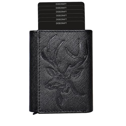 Image of Men's Genuine Leather RFID Wallet | Premium Slim Red Wallet for Men with Deer 3D Print | 8 Card Slots Secure and Durable | Casual Stylish | Formal & Gifting Use, Silver (Safiano /Black)