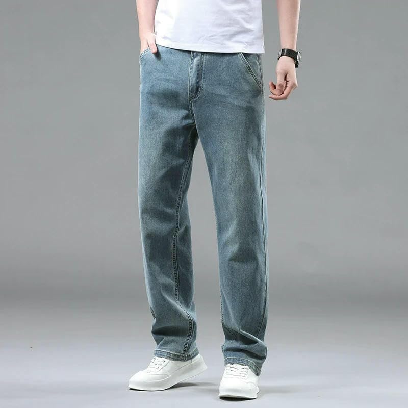 Summer Cotton Straight Jeans Mens Business Casual Stretch Denim Pants Male Trousers2