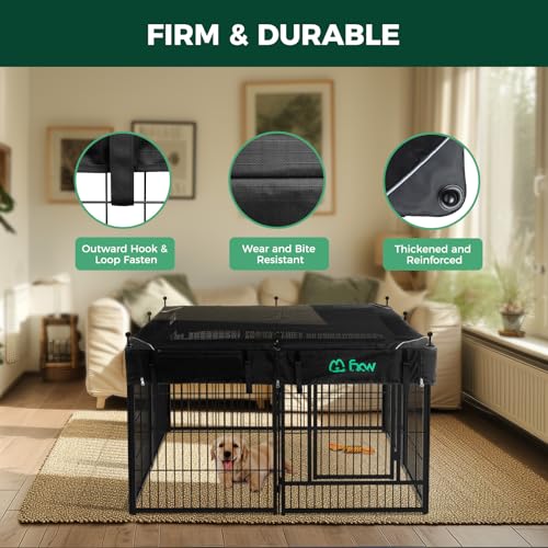Image of FXW Rollick Unleashed Dog Playpen for Indoor, Yard, RV Camping, 40 inch 8 Panels Dog Pen with Playpen Cover for Medium and Large Dogs, Black│Patented