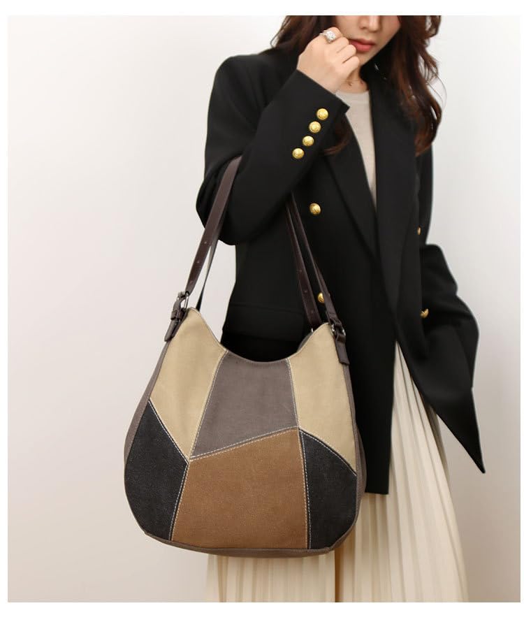 Patchwork Clash Lienzo Gran Capacidad Literatura Bandolera Crossbody Bolsa Bolsa de Viaje Caqui Rojo Púrpura Patchwork Bolsa de Lona