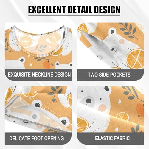 ALAZA White Bear Orange Pajamas Short Sleeve 2 Piece Sleepwear Top and Bottom Pajama Set Unisex4