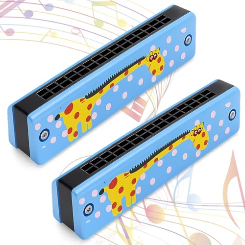 2 Pack Harmonica Kids, Kids Harmonica, Blue Giraffe Wooden H
