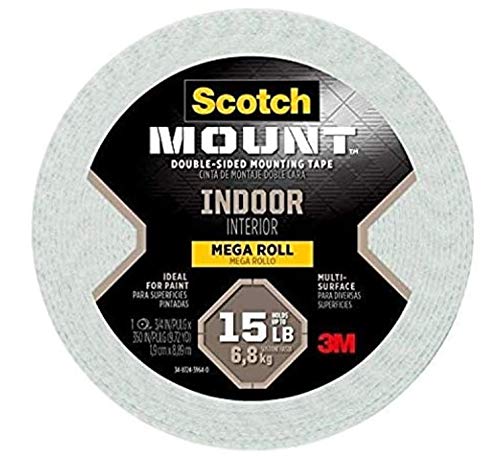 Scotch Indoor Double Sided Mounting Tape, 0.75-inch x 350-inches, White, Holds up to 15 pounds, 1-Roll (110-LongDC), Pack of 1