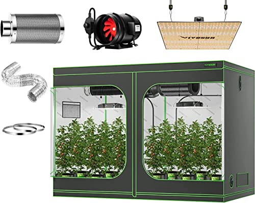 Vivosun 96''X48''X80'' Mylar Hydroponic Grow Tent, Ventilation Kit 8 Inch 720 Cfm Inline Fan Combo And Vs4000 Led 400W Grow Light #TOP16