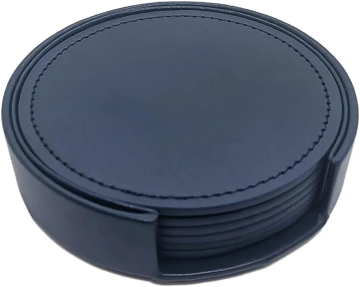 6PCS Circular Pure Color Leather Coasters Waterproof Heat Resistant Placemat Tea Coffee Cup Home Bar Counter Decor(10cm Leather C)