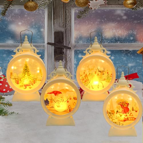 NAVESO Laterne Weihnachten, LED Weihnachtslaterne, Flammenlose Weihnachtsdeko Laterne, Weihnachtsdeko Beleuchtet Innen für Schlafzimmer Garten Balkon, Aufhängen Oder Als Tischdeko