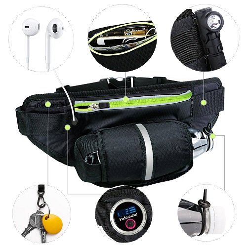 Fanny Pack MYCARBON Waist Pack with Water Bottle Holder,Waterproof Running Belt for Men Women,Fits IPhone 8Plus Galaxy S8 Note 8,Reflective Hydration Belt for Running Hiking Travelling-Black Fanny Bag