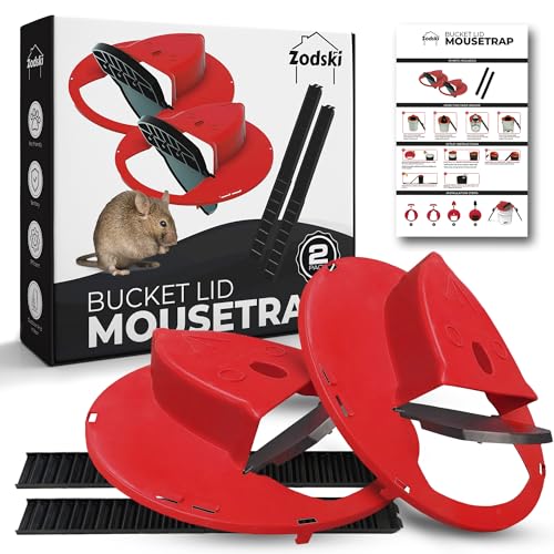 Zodski Flip Lid Bucket Mouse Trap – 2 Pack – Fits 5 Gallon Bucket – Humane, Reusable, No Kill – Indoor & Outdoor Rodent Trap