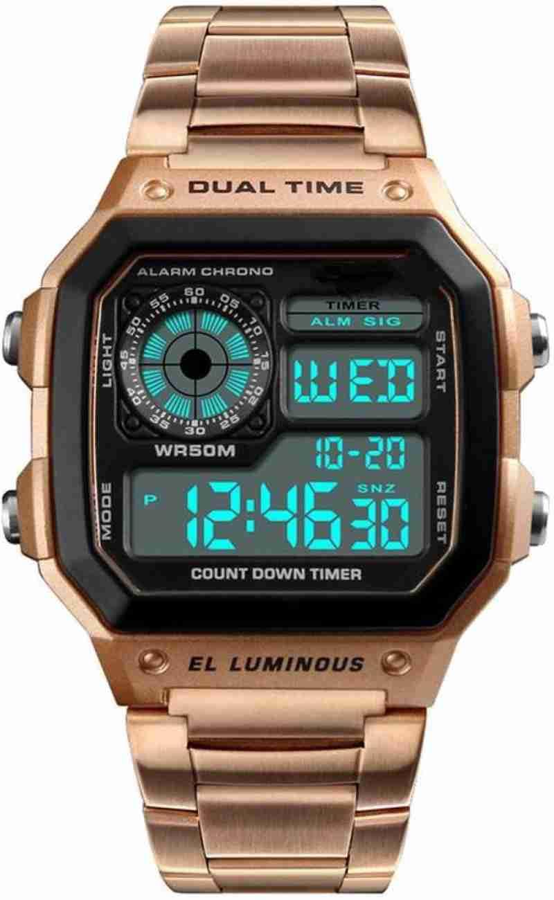 Digital Led Light Stainless Steel Chronograph Alarm Rose Gold Watch (B0CF99ZBFM) Amazon Price History, Amazon Price Tracker